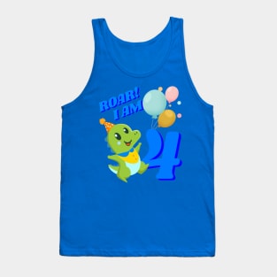 4th Birthday Child Kid Dino Dinosaur ROAR Tank Top